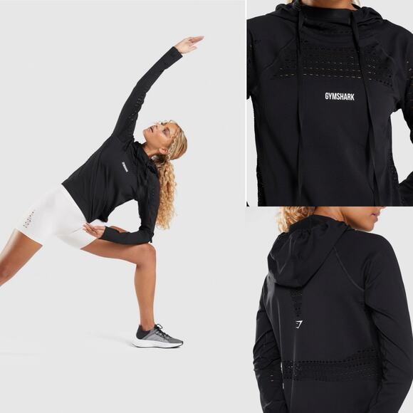 Gymshark Women's‎ Black Long Sleeve Energy Seamless Hoodie Size Medium - Picture 3 of 12